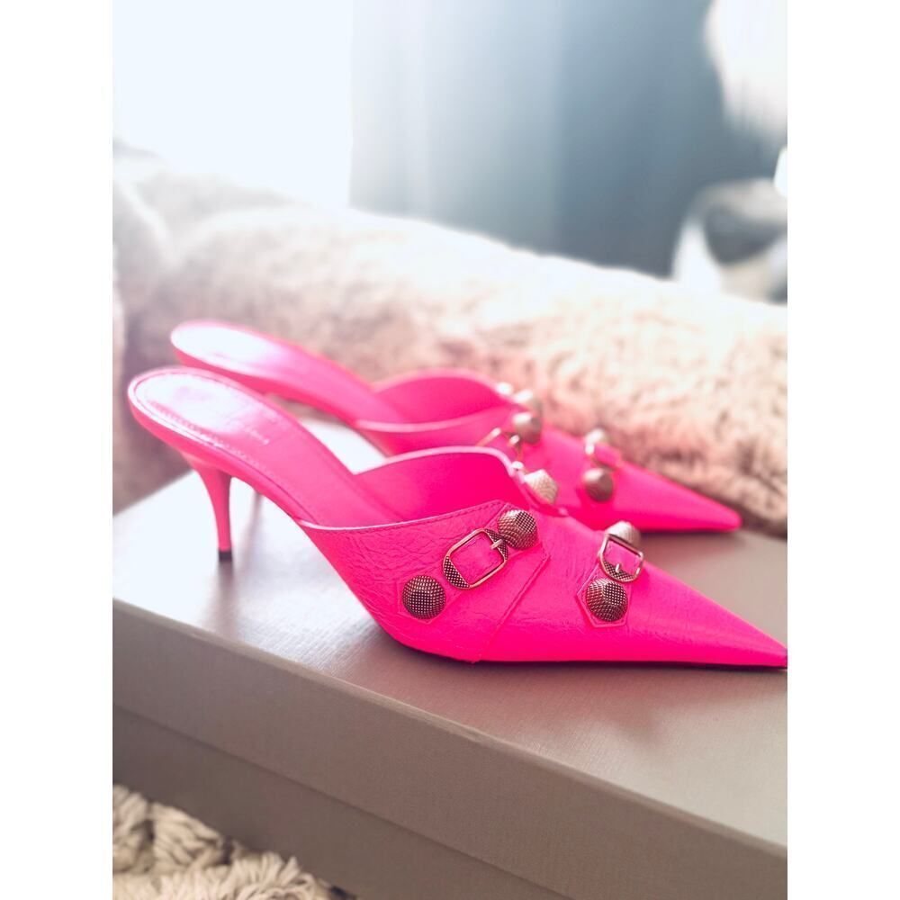 BALENCIAGA Agneau Arena Cagole 70mm Mules Pink 38/8B - Picture 5 of 10